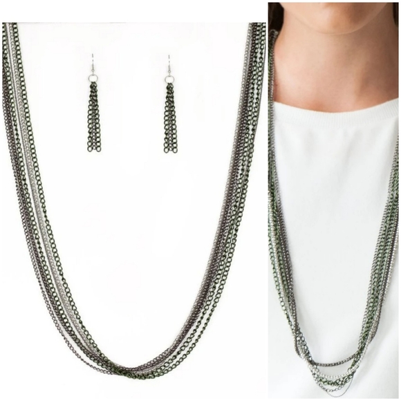 COLORFUL CALAMITY GREEN NECKLACE/EARRING SET